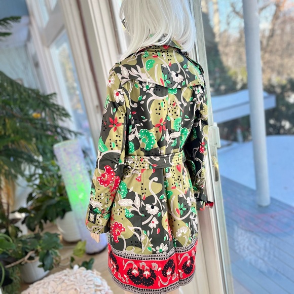 Burberry Prorsum Olive and Red Floral Trench Coat - Picture 11 of 11